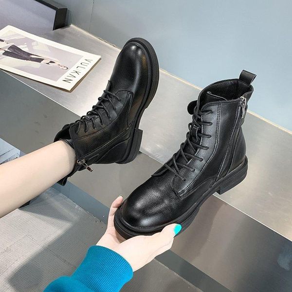 

boots cootelili 2021 fashion buckle women's winter 3cm heel lace up shoes woman ankle keep warm plus size 40, Black