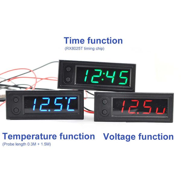 Yeni DIY İşlevli Yüksek Hassasiyet Saat içinde ve Dış Araba Sıcaklık Akü Gerilim Monitör Panel Ölçer DC 12 V Dropshi