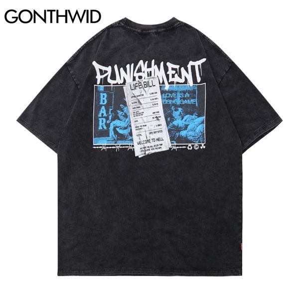 

tshirts streetwear distressed life bill hell painting short sleeve tee shirts men hip hop harajuku casual t-shirts 210602, White;black