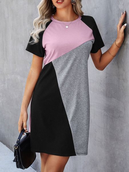 

color block raglan sleeve tee dress r7gh#, Black;gray