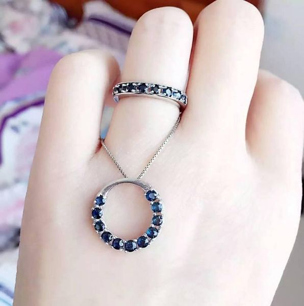 

bracelet, earrings & necklace fidelity natural sapphire s925 sterling silver fashion round fine jewelry sets for women blue gemstone rings p, Black