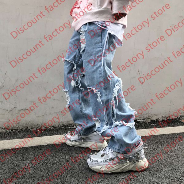 

uncledonjm 2020 black jeans plus size men destroyed stretch loose fit hop pants fashion distressed denim jean me-z37, Blue