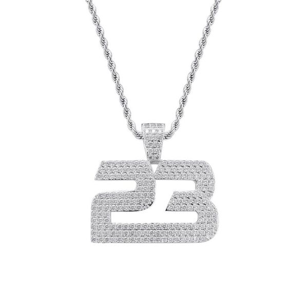 

pendant necklaces men hip hop iced out bling number 23 zircon hiphop necklace jewelry fashion gifts, Silver