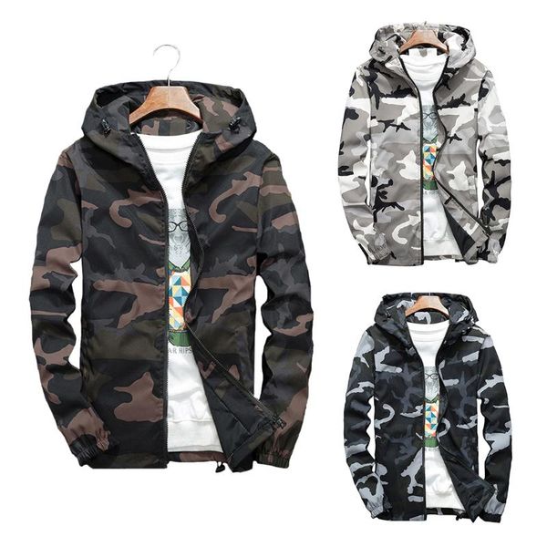 Taktik Kamuflaj Ceket Erkekler Rahat Hoodie Ceketler Streetwear Sonbahar Camo Kapşonlu Rüzgarlık Ceket Erkek Dış Giyim