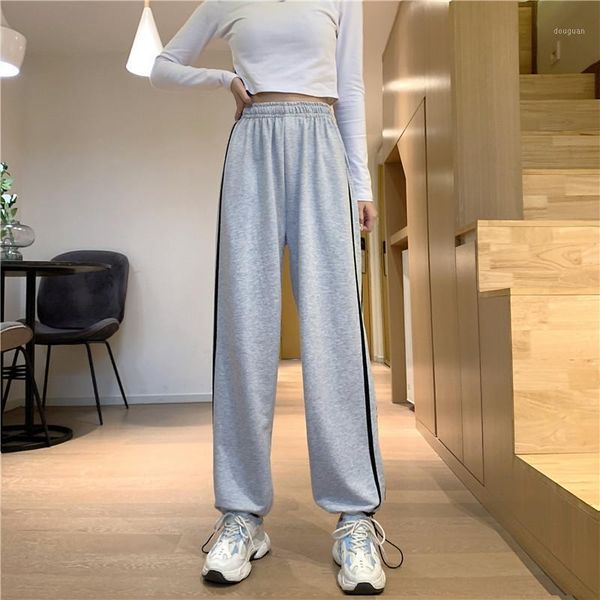 

straight tube sports corset casual pants women's 2021 autumn high waist loose slim drape feeling wide leg long & capris, Black;white
