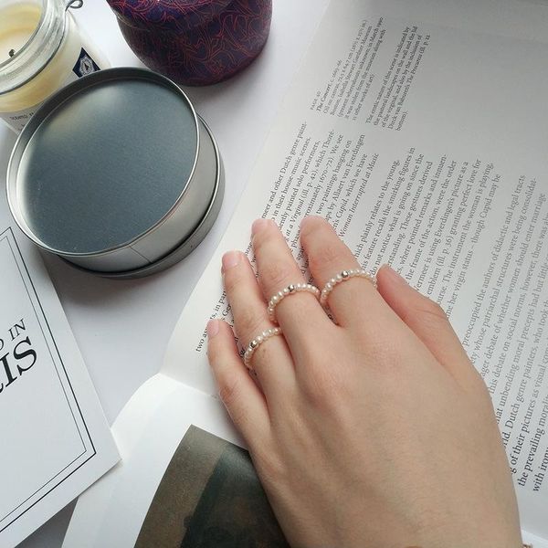 

cluster rings 925 sterling silver natural small pearl beaded for women minimalist superimposed female festival jewelry, Golden;silver