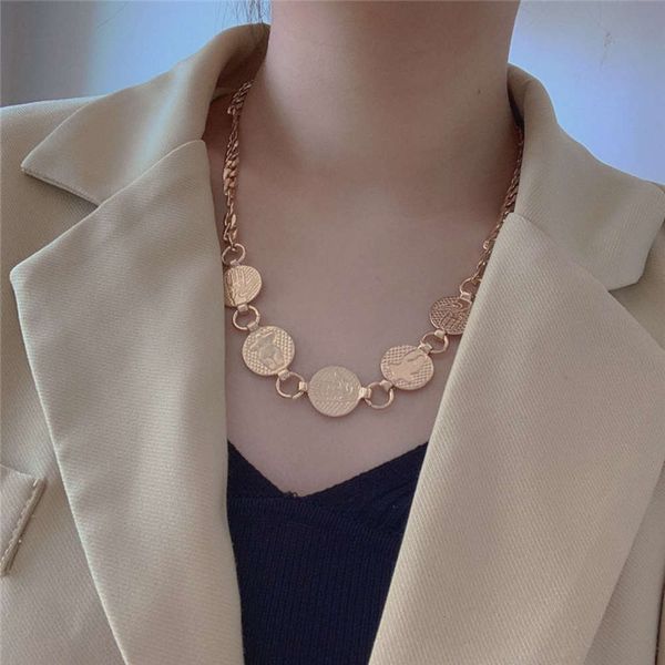 

hbp fashion ins couple's exaggerated cool style neck geometric circle piece stitching necklace sweater chain, Silver