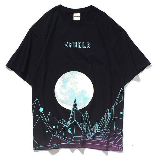 

moon men t shirt crewneck print tee fashion clothing summer mens harajuku streetwear tshirt man, Black