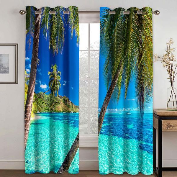 

curtain & drapes 3d printing ocean beach landscape pattern bedroom living room shade custom set with hook