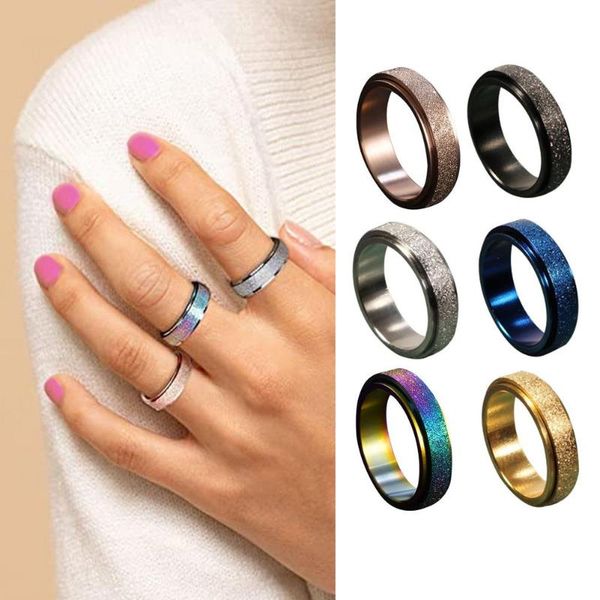 

cluster rings 3pcs/set spinner ring colored frost relief band colorful titanium steel rotating simple design jewelry accessories, Golden;silver