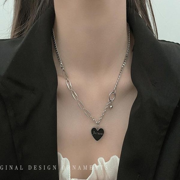 

pendant necklaces gothic black heart choker necklace for women vintage hepburn style letter couple clavicle chain trendy hip hop wedding jew, Silver