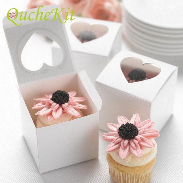 

gift wrap 20/50pcs white cupcake box with heart pvc window christmas wedding birthday party favor muffin cake candy packaging boxes