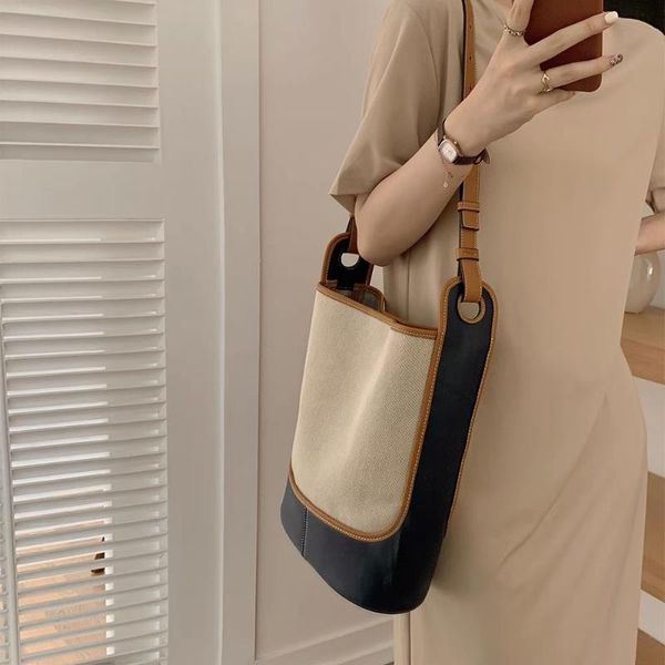 

evening bags contrast color canvas bucket bag female summer large capacity 2021 single shoulder cross-body