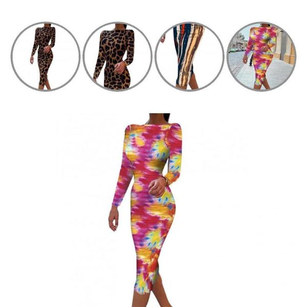 

casual dresses mid-calf soft texture leopard print backless bodycon dress for date, Black;gray