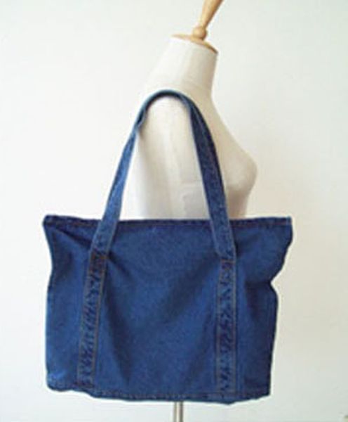 

japanese stitching color large-capacity women's bag one-shoulder canvas denim shopping bag college student schoolbag mother tote