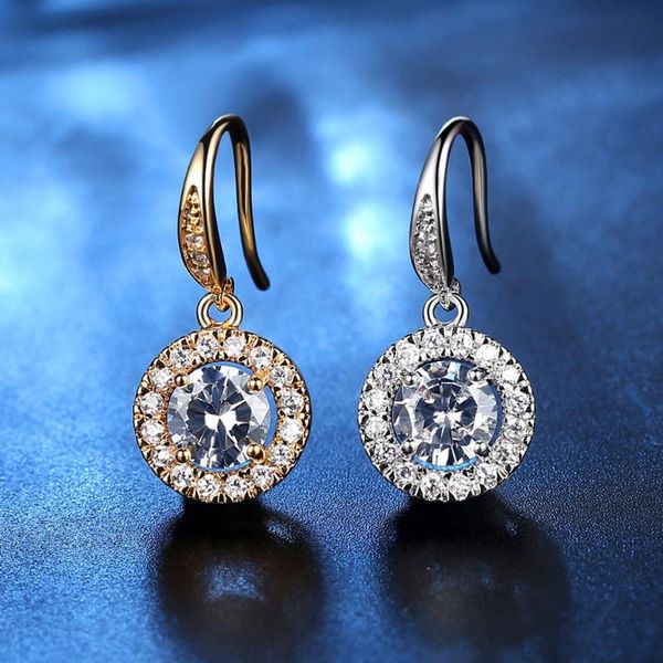 

dangle & chandelier trendy female crystal round drop earrings charm gold silver color wedding cute white zircon for women
