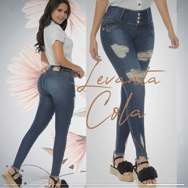 

jeans women's with high waists and holes, Blue