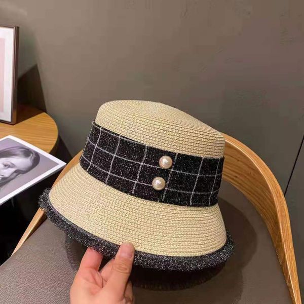 

elegant straw feminine pearl basin summer foldable fisherman's japanese uv sunscreen hat black friday b5q3, Black;white