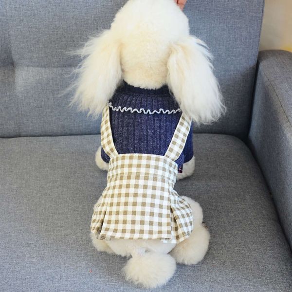 

pet plaid clothing autumn and winter new teddy bear dog skirt