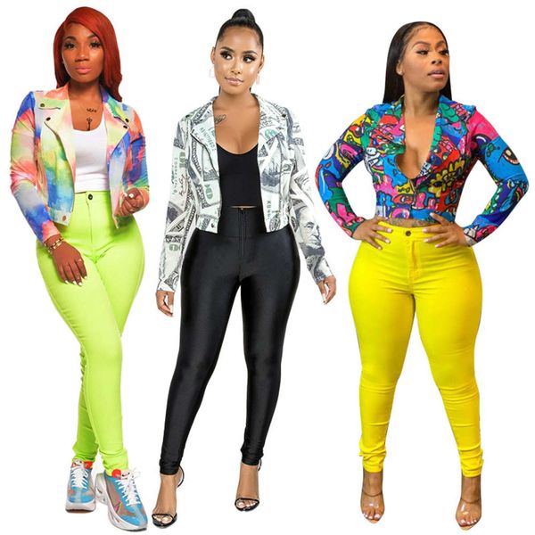 

printed slim fit fashion street motorcycle women's coat, Black;brown