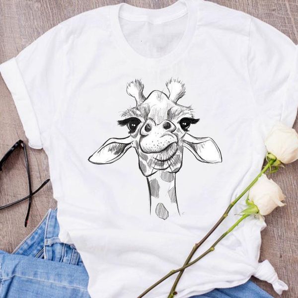 

women graphic giraffe face 90s casual animal cartoon clothes lady tees print clothing female t shirt womens t-shirt, White