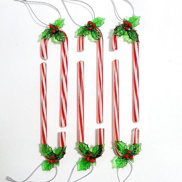 

decorative objects & figurines christmas tree decoration accessories hanging glass candy cane art pendant red festive miniature handmade wal