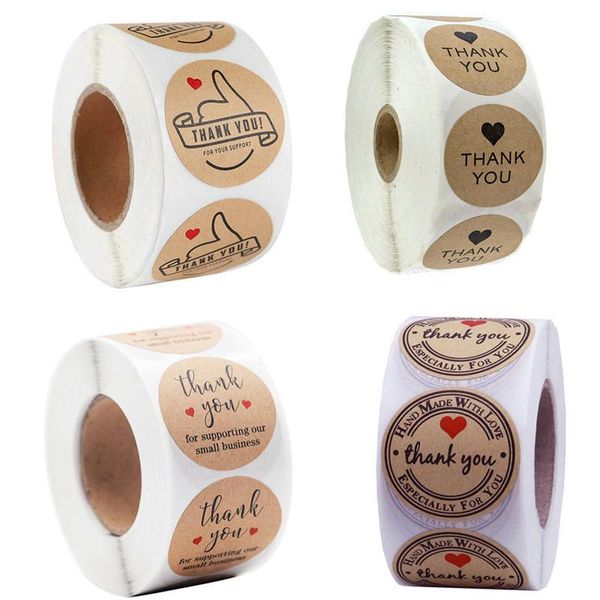 

500pcs / roll round four types thank you hand made with self-adhesive love tagskraft labels stickers for gift craft box