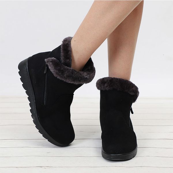 

2021 new women warm fur plush winter snow plus size ankle boots ladies suede zip mother shoes fashion comfort footwear 12z7 idsk, Black