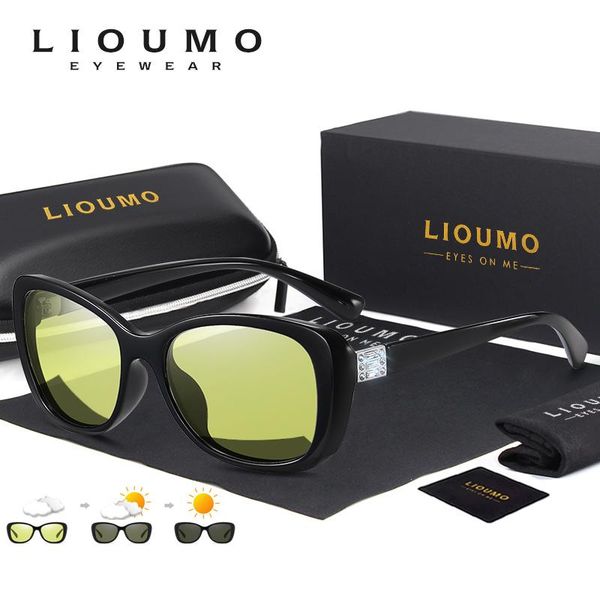 

sunglasses lioumo fashion design for women polarized pochromic sun glasses female eyewear elegant frame uv400 gafas de sol, White;black