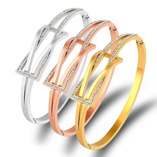 

bangle 2021 retro full crystal knot bracelet stainless steel woman geometry charms for bracelets gold color fine jewelry, Black