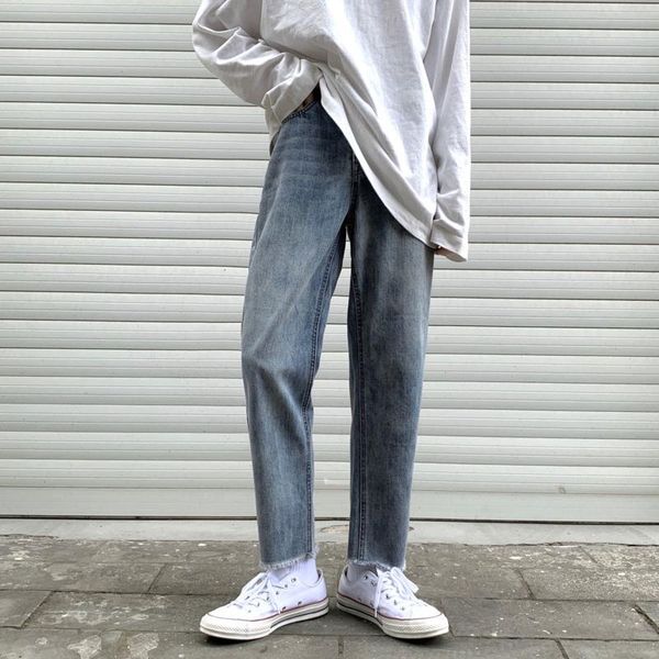 

spring summer korean wide-leg jeans men's slim fashion casual blue jeans men streetwear hip-hop straight denim trousers mens