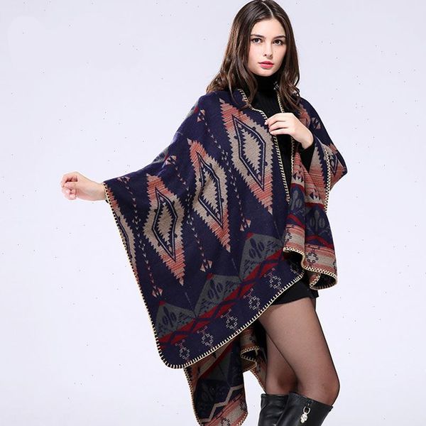 

new winter apparel geometric women poncho sweaters autumn tricot warm cape oversized fashion knitted batwing sleeve shawl wrap, White;black