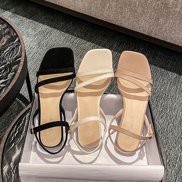 

women gladiator sandals concise buckle band sandalias open toe low heels summer shoes woman narrow sandales plus size 40/411, Black