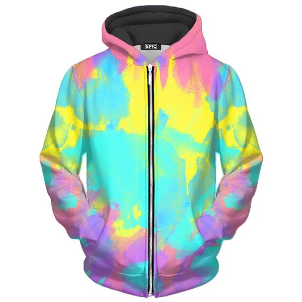 

white tie dye pattern men s zip-up hoodie visual impact party punk goth round neck sweater hoodie, Black