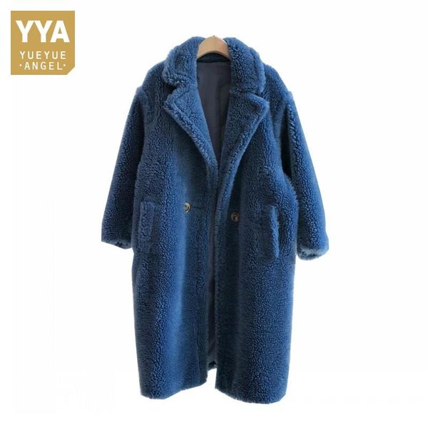 

luxury loose fur warm 2021 sheep fur coat real fashion lapel jackets thick women winter outerwear parkas luxury female overcoats fprot, Black