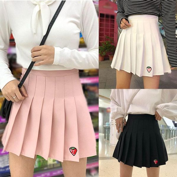 

skirts high waist pleated harajuku women girls lolita a-line sailor skirt large size preppy school uniform strawberry, Black