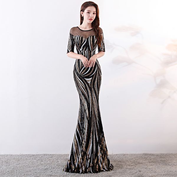 

women backless sequin dinner host dresses female wedding party maxi dress elegant fishtail formal banquet gowns g0vd, Black;gray