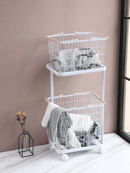 

storage baskets wooden handle nordic ins style laundry basket universal pulley toilet clothes large capacity artif