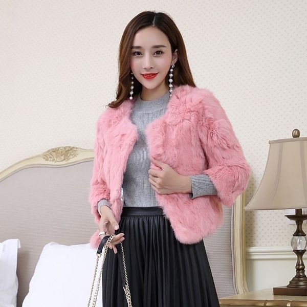 

2021 new rabbit autumn winter short young women's small imitation fur coat, Black