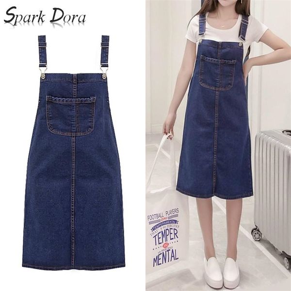 

sparkdora jeans skirt plus size skirts for women summer high waist midi denim skirt straps skirts with pockets female s-5xl 210315, Black