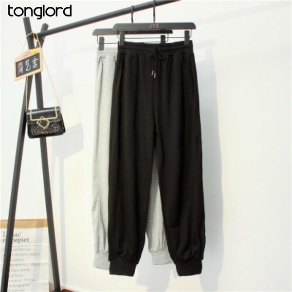 

women's pants & capris tonglord 2021 autumn women lace up harem high-waist ankle-length solid casual loose slimming pockets female, Black;white