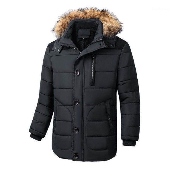

men's down & parkas winter jacket fur collar padded outerwear hooded coat husband fleece parka windbreaker male thick warm men overcoat, Black