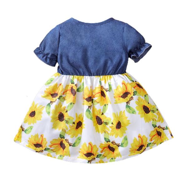 Mädchen Kleider Kinder Baby Mädchen Kurzarm Sommerkleid Sonnenblume Blumendruck Rüschen Urlaub Kleidung Kinder Casual O-Ausschnitt Tragen Clo