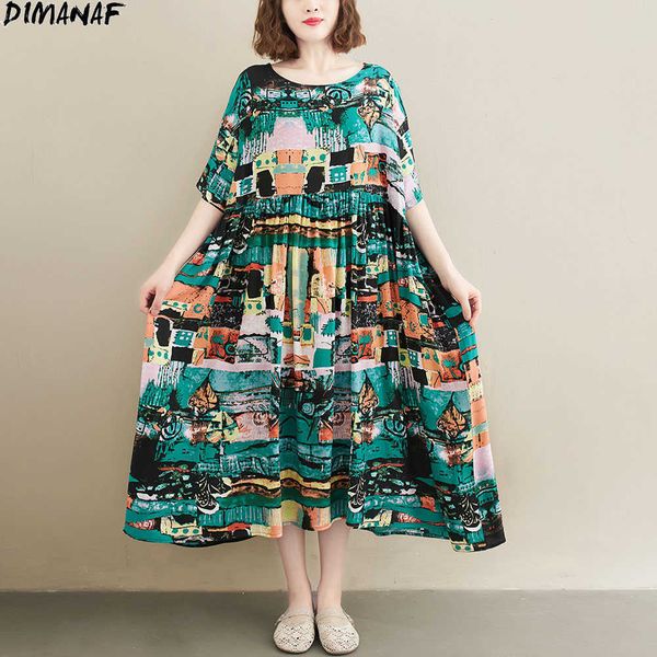 

plus size women dress summer linen beach floral print vestidos sundress vintage casual maxi green es 210531, Black;gray
