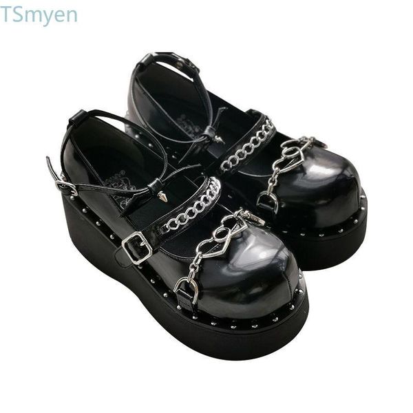 

dress shoes women's platform heels thick bottom 5-7cm heart type buckles black gothic girls cosplay lolita mary janes pumps shoe women