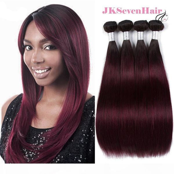 

two tone ombre burgundy brazilian virgin hair extensions 4 bundles lot 1b burgundy straight indian malaysian peruvian hair weaves, Black