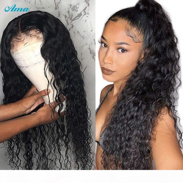 

5x5 closure water wave wig lace front human hair wigs for black women frontal human hair brazilian long 30 inch water wig, Black;brown