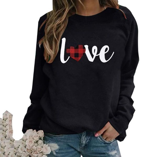 

women's hoodies & sweatshirts women valentines day long sleeve sweatshirt love plaid heart graphic print bx0b, Black