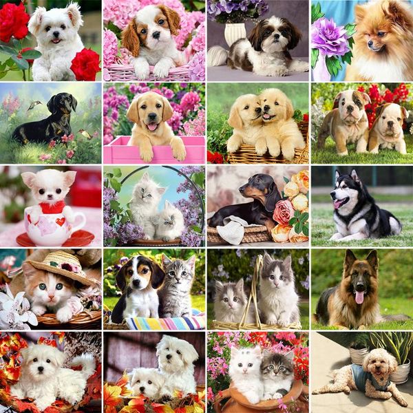 

diamond painting full round dog and cat 5d diy animal embroidery cross stitch kit mosaic handmade gift home decoration