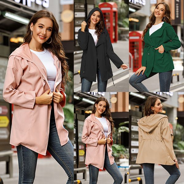 

2021 trench long section solid color coat lightweight casual style women's windbreak collection vdwg, Tan;black